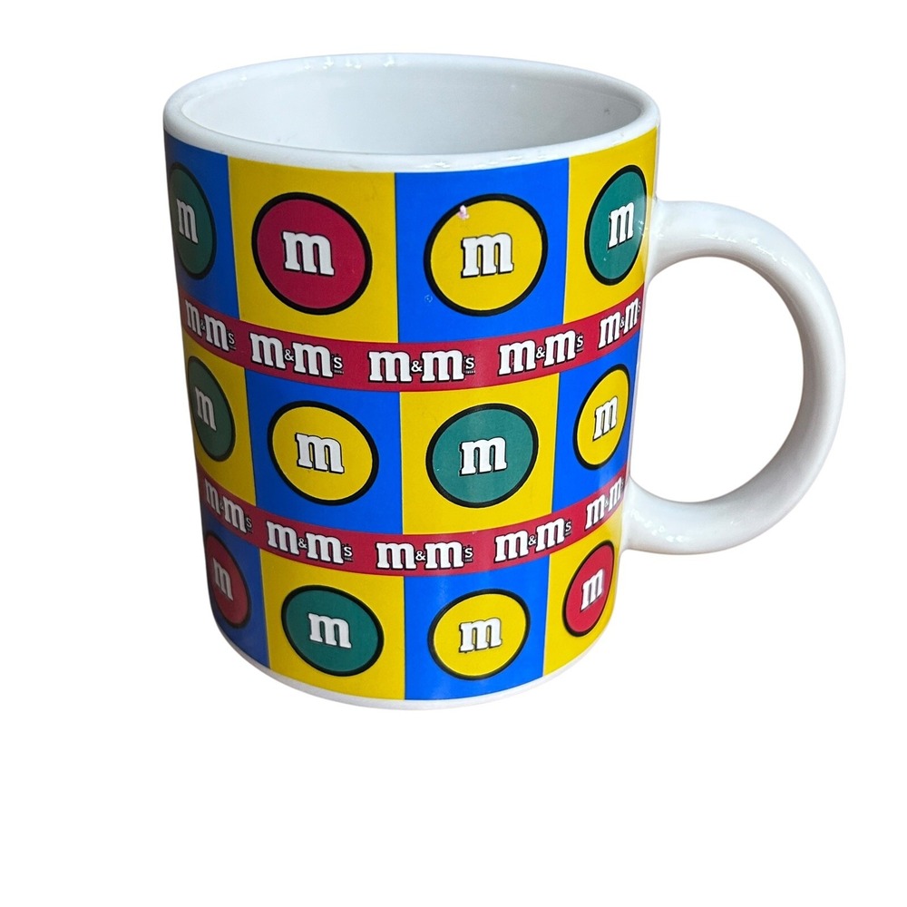 Vintage M&M's Checker Patterned Ceramic‎ Coffee Mug Cup 80's Retro